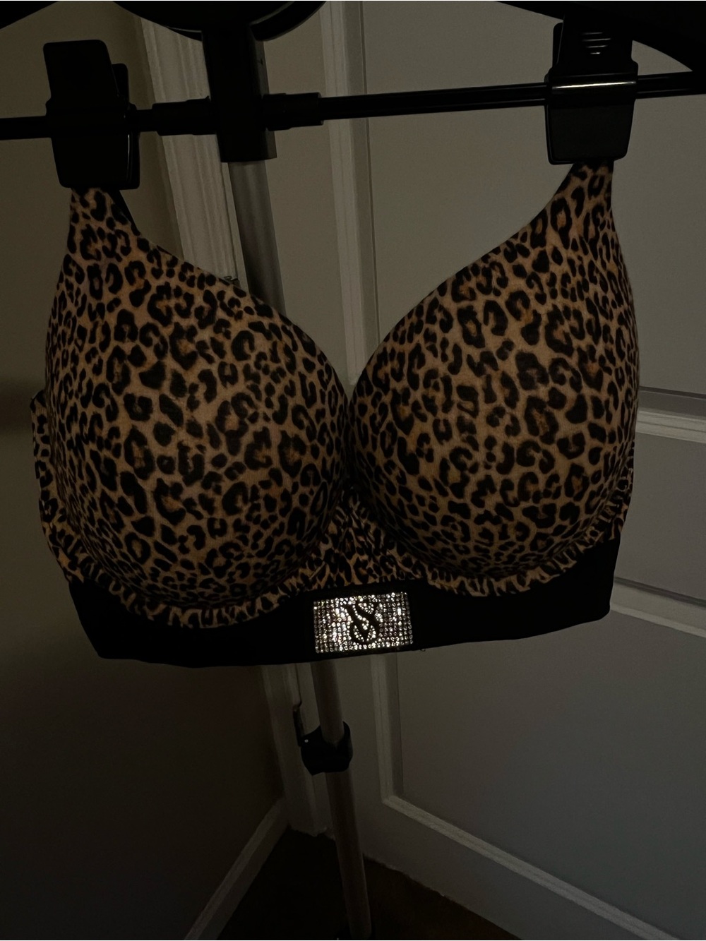 Victoria's Secret Leopard Print Bra with Rhinestone Accent - Black & Tan